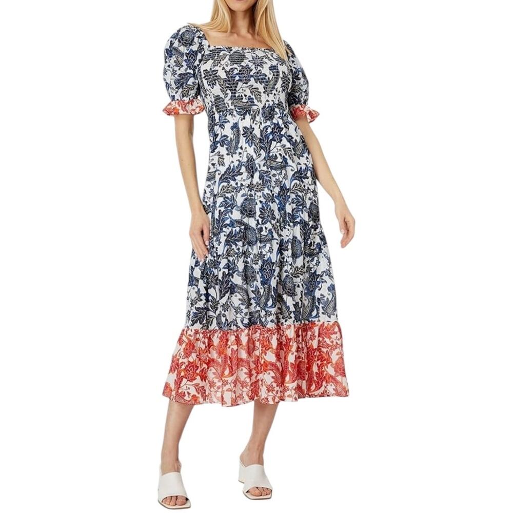 Tommy Hilfiger Women Dress Puff Sleeve Floral Maxi Cottagecore Western Boho